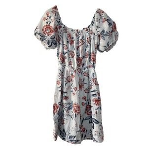 Lucky Brand Boho Floral Balloon Sleeve Cutout Tie Back Lined Mini Dress Size L